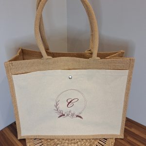 Sac en jute et poche coton brodé
